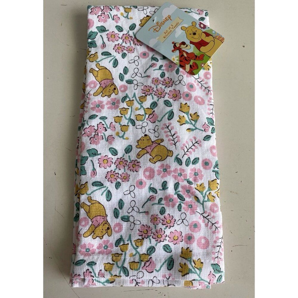 2 Pack Disney Winnie the Pooh Floral Flowers Spring Kitchen Towels 16 X 26” NEW